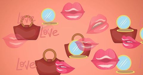 Fashion accessories pattern with handbags and lips icons