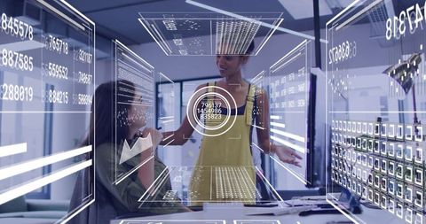 Woman Presenting Data with Augmented Reality Dashboards for Office Collaboration