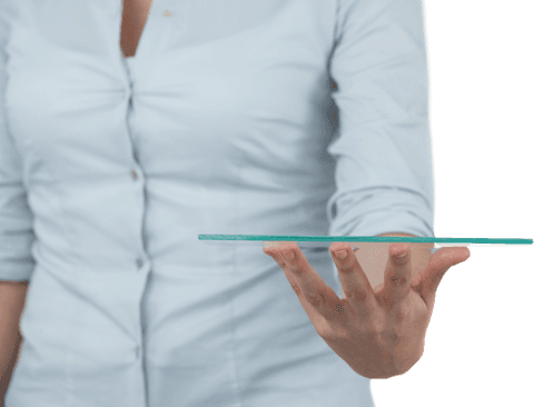 Businesswoman Pretending to Hold Transparent Digital Tablet