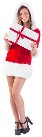 Transparent Santa Girl Smiling and Holding Gift