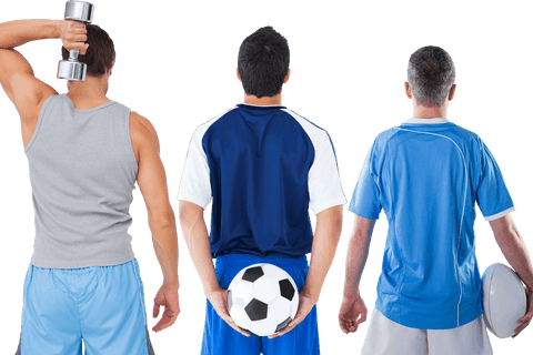 back view of various sportsmen with sports equipment on transparent background - Download Free Stock Videos Pikwizard.com