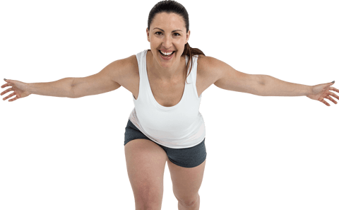 Cheerful Woman Stretching with Arms Wide Open Transparent Background