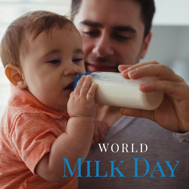 Father Feeding Baby Milk Celebrating World Milk Day - Download Free Stock Templates Pikwizard.com