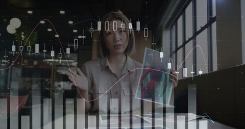 Businesswoman in Virtual Meeting with Graph Overlays - Download Free Stock Images Pikwizard.com