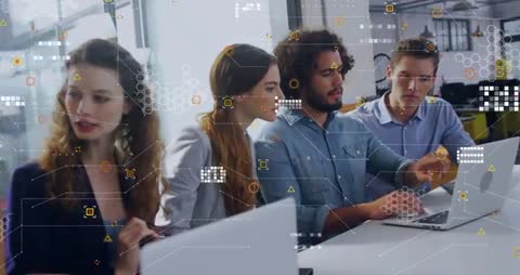 Team Collaborating at Modern Office with Digital Data Analysis