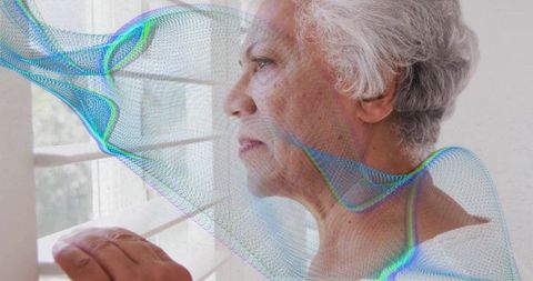 Contemplative Senior Woman with Artistic Digital Overlay