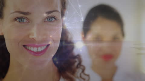 Smiling Businesswoman with Digital Network Overlay Concept