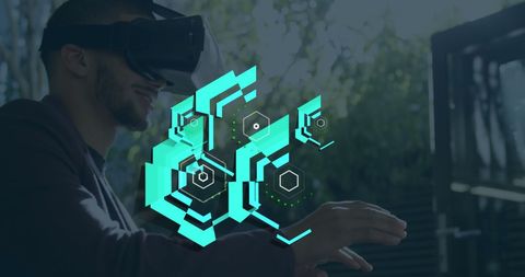 Businessman Engaging with Virtual Reality Technology in Office