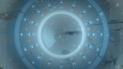 Digital Analytics Concept with Golden Confetti and Circle Scan Design