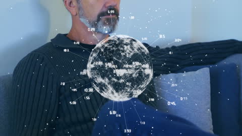 Elderly Man with Technological Data and Digital Globe