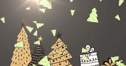 Abstract Christmas Trees and Presents on Dark Background
