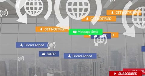 Abstract Social Media Notifications Over Urban Cityscape