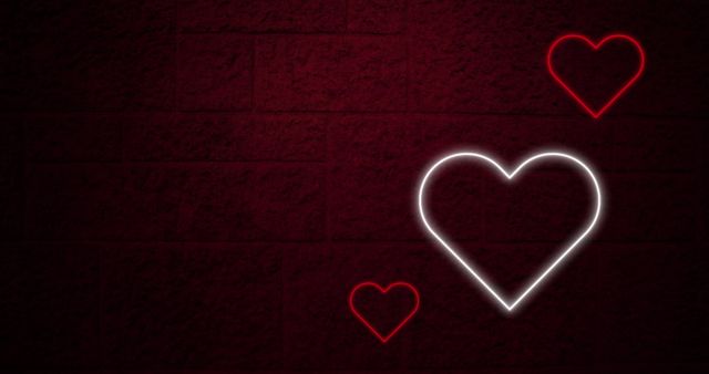 Neon Hearts on Dark Brick Wall Symbolizing Love and Romance - Download Free Stock Images Pikwizard.com