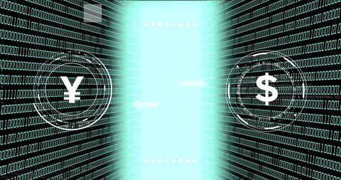 Binary tunnel with yen to dollar currency exchange symbols