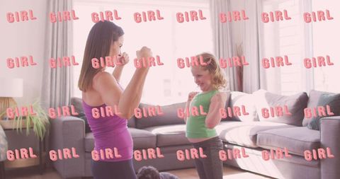 Mother Daughter Yoga Power Moment in Cozy Living Room