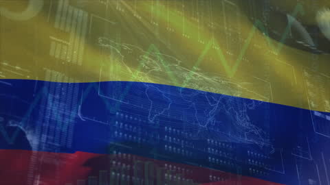 Colombian Flag with Digital Data Overlay