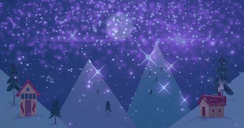 Magical Snowfall over Christmas Wonderland Night Scene