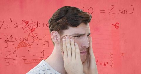 Stressed student overwhelmed by complex math equations