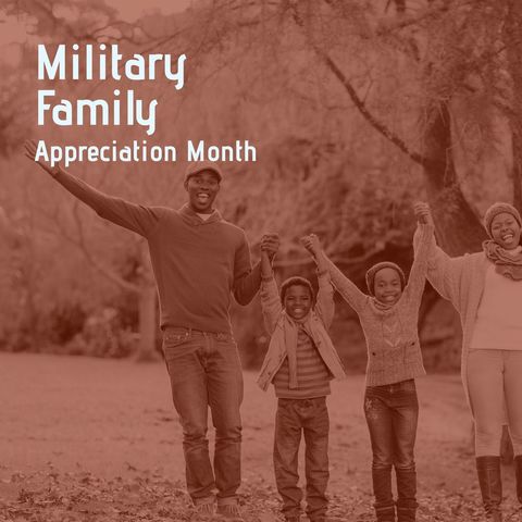 Joyful family celebrating military family appreciation month in park