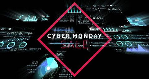 Cyber monday sale with futuristic holographic data panels