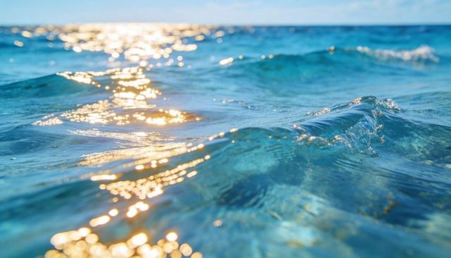 Sunlit ocean waves catching golden reflections toward distant horizon