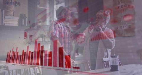 Senior Couple Discussing Finances with Data Overlay