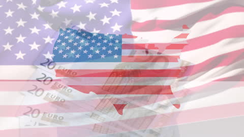 USA Map Overlaying Euro with American Flag Background