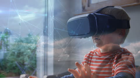 Young Boy Engaging with Virtual Reality Technology at Home