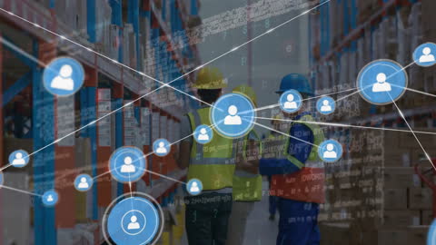 Digital Network Overlay in Warehouse Operation Background
