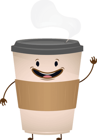 Cheerful Coffee Cup Cartoon on Transparent Background