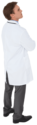 Thoughtful doctor with arms crossed on transparent background