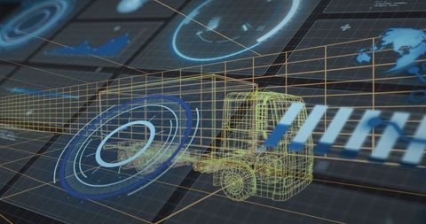 Futuristic Wireframe Forklift in Digital Grid Interface Environment - Download Free Stock Images Pikwizard.com