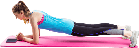 Transparent Female Athletically Holding Plank Pose on Fitness Mat