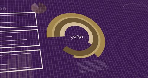Futuristic data visualization with digital statistics on purple grid