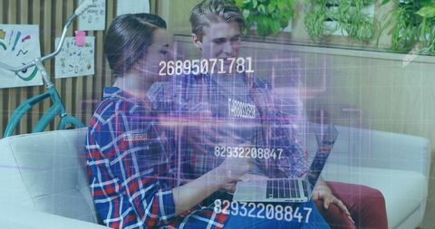 Couple Engaging in Online Shopping with Overlay of Data Analytics