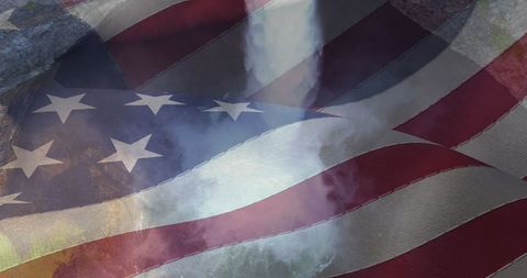 American Flag Over Waterfall and Forest Scenery - Download Free Stock Images Pikwizard.com