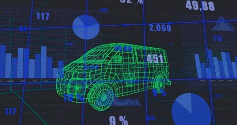 Futuristic Car Prototype on Digital Analytics Dashboard