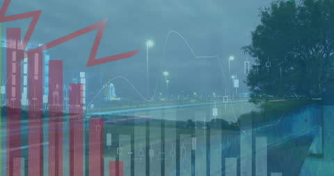 Animated Data Processing Over Cityscape Depicts Digital Business Trends