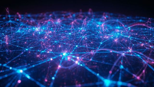 Futuristic Neon Network with Illuminated Data Nodes