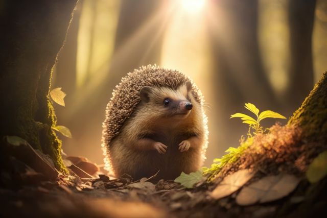 Hedgehog in Enchanted Forest With Sunlight Through Trees - Download Free Stock Photos Pikwizard.com