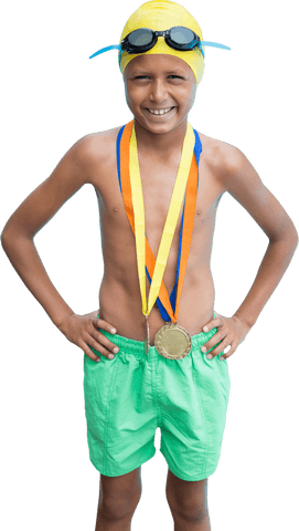 Transparent Joyful Young Swimmer Wearing Medals and Goggles - Download Free Stock Videos Pikwizard.com