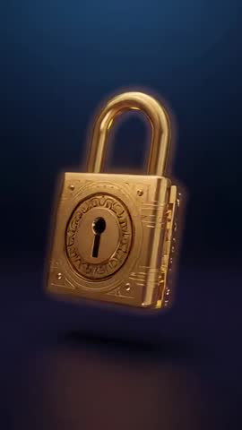 Rotating Ornate Gold Padlock Bobbing and Revealing Keyhole | Vertical Loop Video