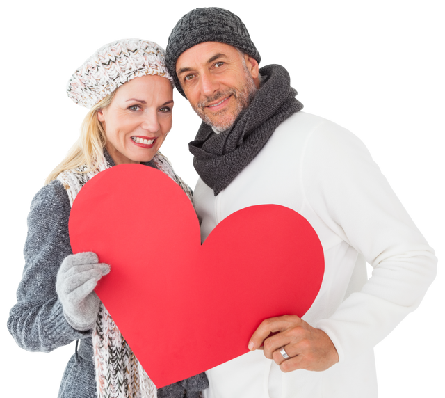 Happy Couple Holding Red Heart Transparent Background Winter Clothing - Download Free Stock Videos Pikwizard.com