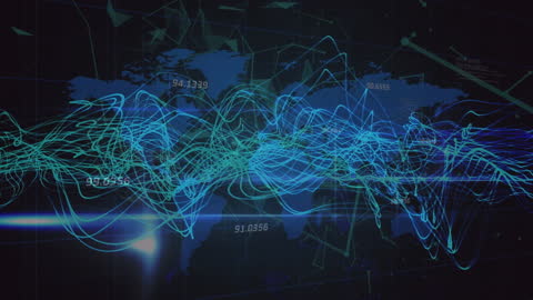 Digital Data Network of Blue Lines on World Map Animation