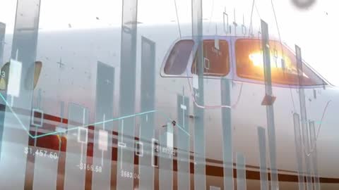 Private Jet and Financial Data Overlays Symbolizing Luxury and Innovation