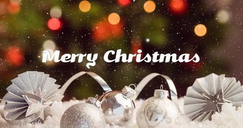 Merry Christmas Greeting with Festive Decorations and Snowfall - Download Free Stock Images Pikwizard.com