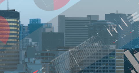 Futuristic Cityscape with Infographic Overlay