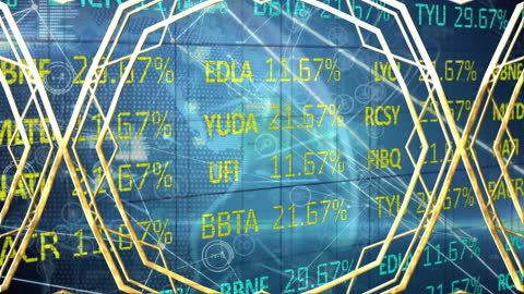 Digital Financial Data with Global Network and Gold Grid Overlay