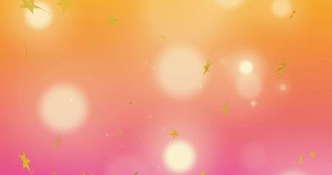 Glowing Bokeh and Floating Gold Star Confetti on Orange-Pink Gradient Backdrop