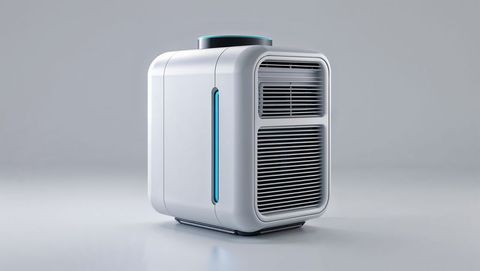 Minimalist cube air purifier with led lights and control panel